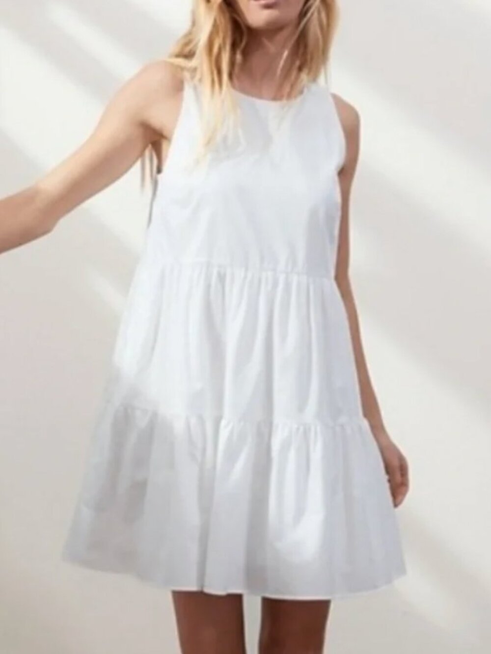 Banana Republic Poplin Tiered Mini Dress - white xs